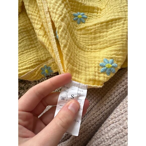 Unbranded Women's Size Small Yellow Blue Floral Dress Pockets - Picture 3 of 3